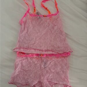 Skims Pink Lace Camisole & Short Sleep Set